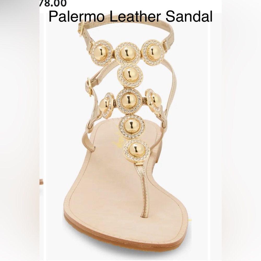 Lilly Pulitzer, Palermo, leather sandal. Gold Coin Sandal